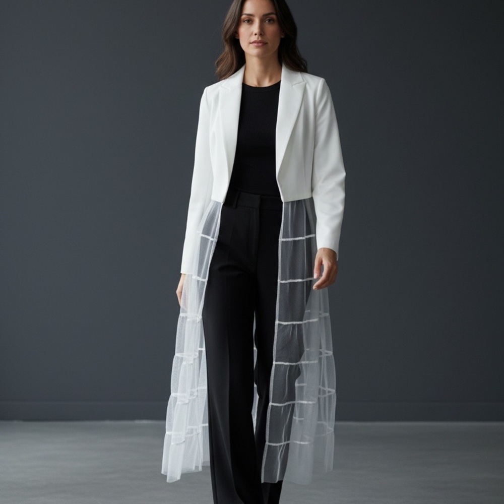 Adore White Vegan Silk Mesh Duster Jacket Long Sheer Cardigan S M L